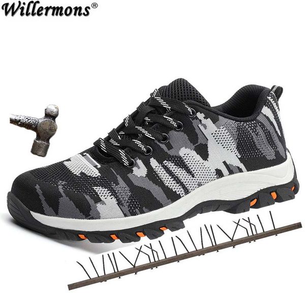 

2019 new men's outdoor breathable steel toe protective work shoes men steel mid sole indestructible puncture proof safety shoes, Black