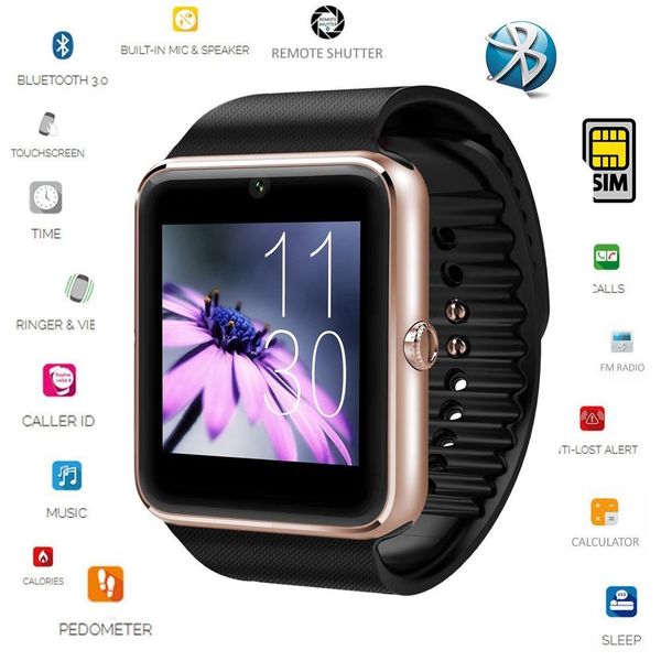 

smart watch gt08 clock sync notifier supports sim card bluetooth connectivity ios android phone mp3 music player ing, Slivery;brown
