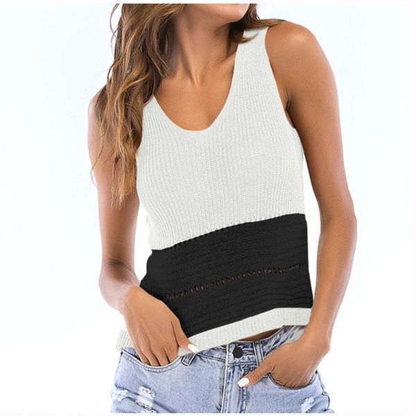 

v-neck club blouse women strap sleeveless knitted blouses shirts female solid slim hollow out blusa #g40, White