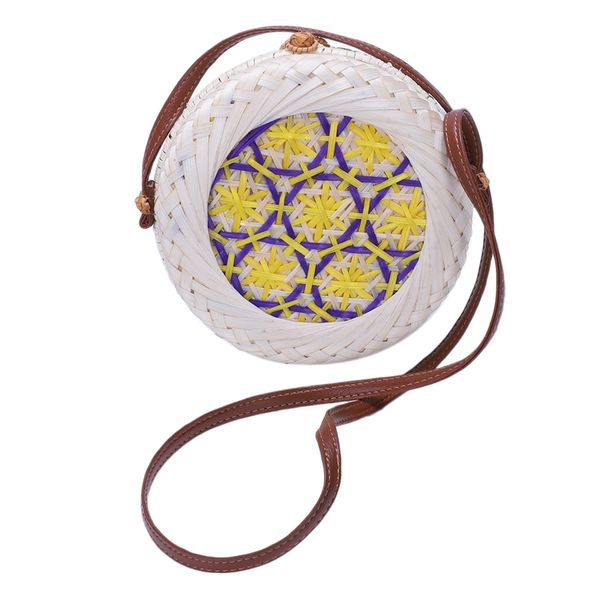 

new fashion women summer rattan bags round straw bags circle handwoven bali round retro rattan straw beach bag crossbody yello