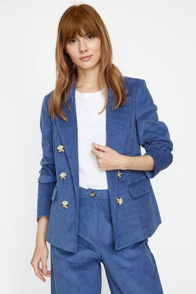 

koton women blue vintage lapel long sleeve button detail ceket 9kak52809uw, Black;brown