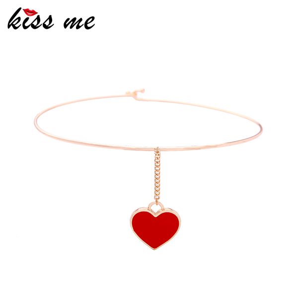 

kiss me 2018 women torques new design black & red enamel heart short choker necklace fashion party jewelry, Silver