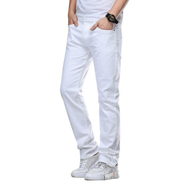 

mcikkny men fashion classic jeans pants slim fit casual denim trousers male solid color size 28-40, Blue