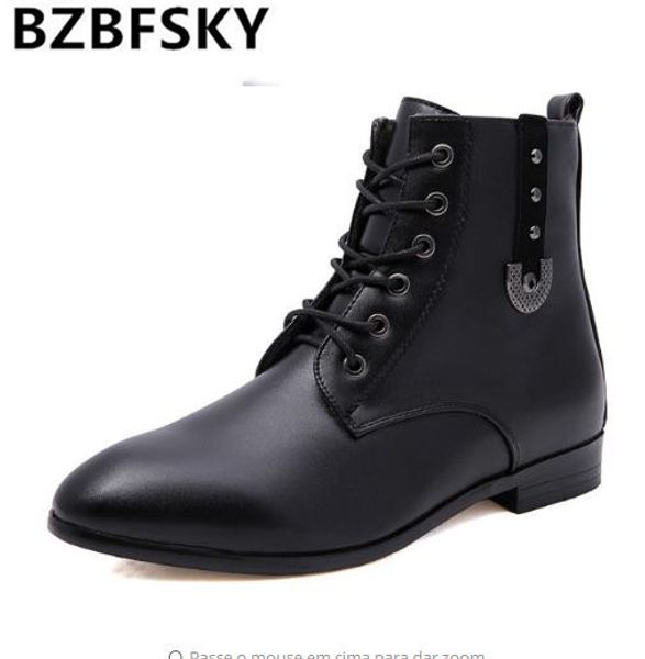 

bzbfsky men leather boots winter warm men motorcycle boots 100% real leather ankle glitter genuine shoes, Black