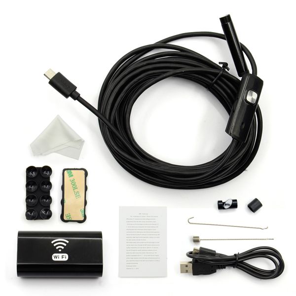 

mini 1m/2m/5m 8mm endoscope wifi wireless for android borescope hd 720p 2.0mp 6led tube ip67 waterproof inspection camer