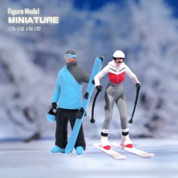 1/18 Model Painted 1/24 Miniature 1/43 1/64 1/87 Skiing Couples Skiing Skiers Athletes Snowman Scene Prop Doll Vehicles Decor N260831