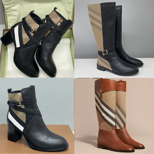 designer boots check leather ankle boots women martin boots over the knee high boots low heel real leather warm booties snow shoes winter boots high heel boots 633
