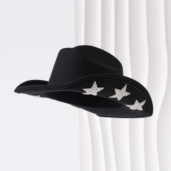 2025 New Fashionable Curved Brim Cowboy with Rhinestone Stars, Breathable, for Outdoor Sports, Horseback Riding, Sun Protection, Jazz Hat