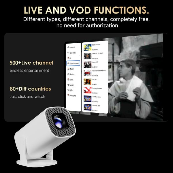 P30PLUS Smart Mini Projectors Coolita OS With 500+ Free Channel 720P Support WiFi6 Home Theater Portable Projector 26L0901