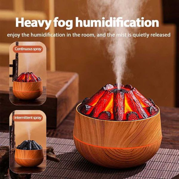 New 2026 300ML Artificial Charcoal Fire Air Humidifier Aroma Diffuser Mist Sprayer Mini Diffuser with Night Light for Home D260902