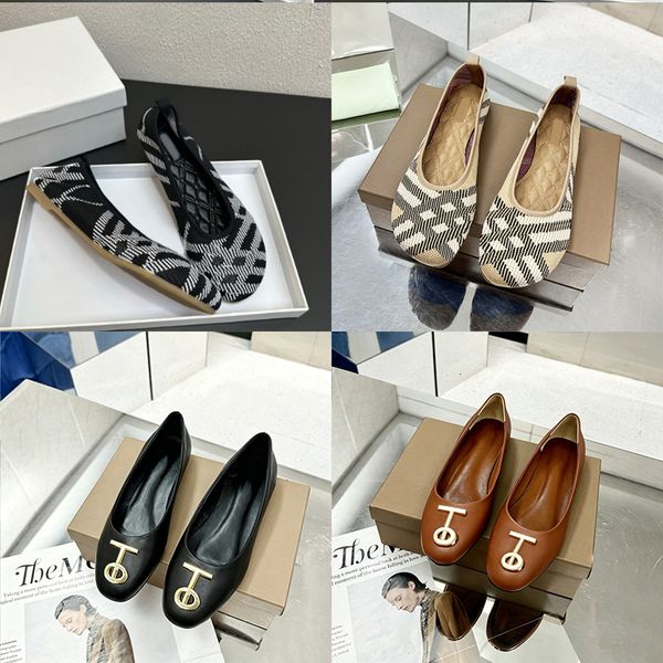 Designer Checkered Knit Flats Women Ballerina Round Toe Classic Dress Shoes Woven Loafers Luxury Tweed Slip On Party Shoes 934 657
