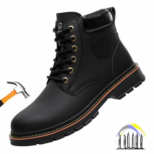 high-top Work Boots For Men Anti-smash Anti-puncture Work Shoes with Steel Toe leather safety shoes men for work waterproof shoe 260903