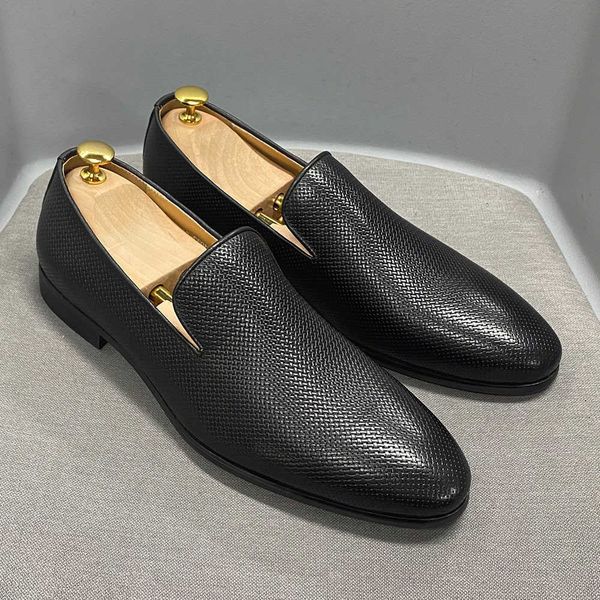 Leather Men's Genuine Loafer Shoes Slip-On Casual Business Shoes for Men Black Green Pointed Toe Dress Shoes for Wedding Party H260903