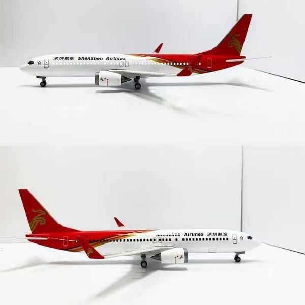 37cm Shenzhen Airlines 737 Boeing Simulation Passenger Aircraft Model with Lights Ornament Gift Collectible L260904TASU