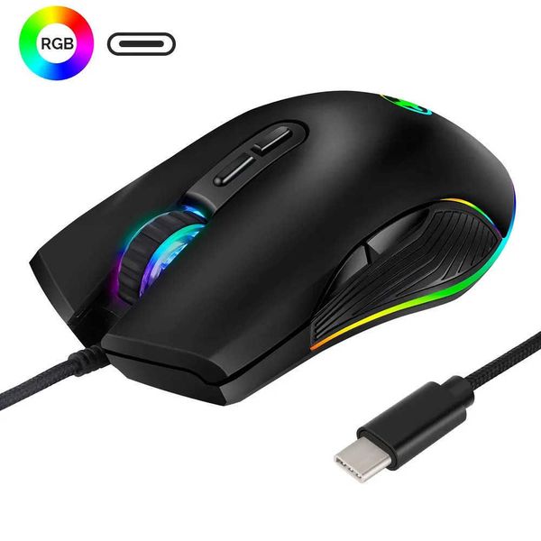 Hub Wired Mouse Optical Type-C Gaming Mouse RGB 4 Backlight Computer Mouse 3200DPI for MacBook Pro Matebook X Any DeviceW260904