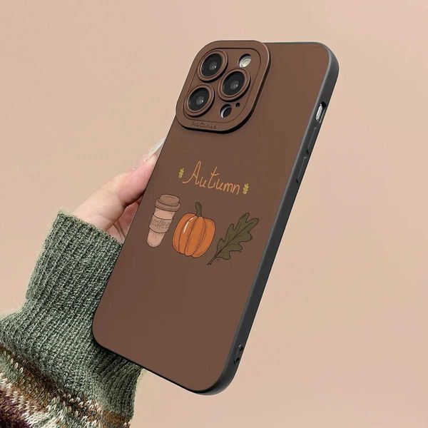 Autumn Pumpkin Coffee Leaf Fal Lens Protection Black Phone Case for iPhone 17 16 15 14 13 12 11 Etc Anti-Drop Protection Z260905
