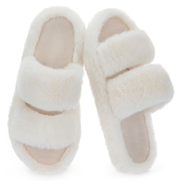 Crestar Women's Pluffie Chic Open Toe Faux Fur Slippers with Memory Foam Cozy House Shoes Lady Indoor Comfort cotton slippers