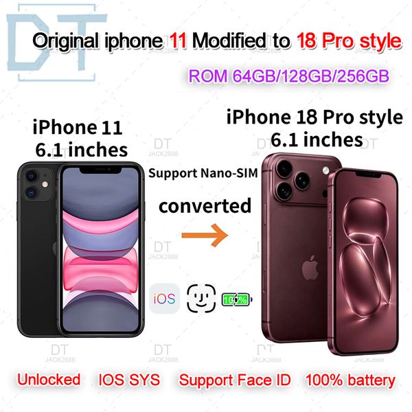 Apple iPhone 11 converted to iPhone 18 Pro style phone Original Unlocked 4G LTE 18Pro original box sealed packaging 4GB RAM+64GB/128GB/256GB ROM OLED screen batte