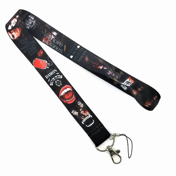 Gothic Vampire Fangs Design Black Phone Strap with Metal Lobster Clasp, Dark Pendant Lanyard, Wholesale