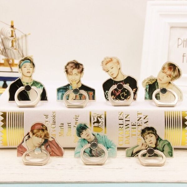 BTS Bt21 Phone Stand Btsmerch Bangtan Boys Member Acrylic Phone Ring Holder Kpop Character Finger Ring Stand Universal Smartphone Back Grip Fans