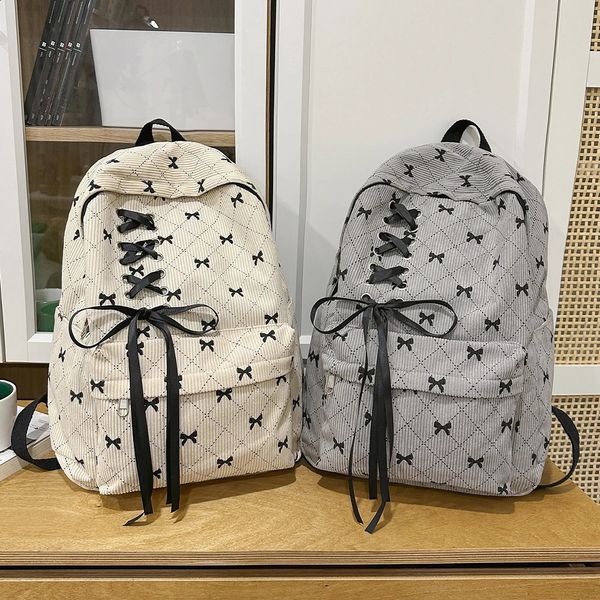 Leisure Backpack Spring and Summer Corduroy Bow Large Capacity College Style Commuting 260916