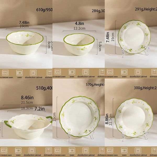 Daisy High Aesthetic And Fresh Print Bowls Plates Household Gift Giving Ceramic Underglaze Color Plate Spoon Tableware SetW260917