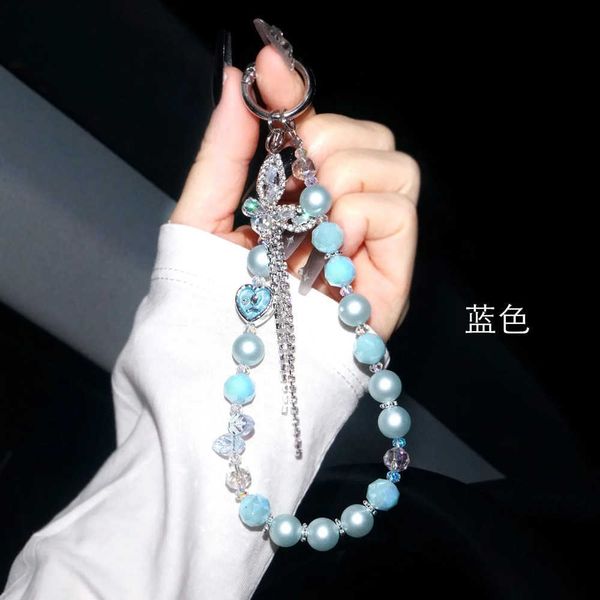 Phone Chain Cute Rabbit Crystal Ear Rhinestone Tassel Hanging Chain Frosted Pearl Luxurious Keychain Bag DecorationW260917