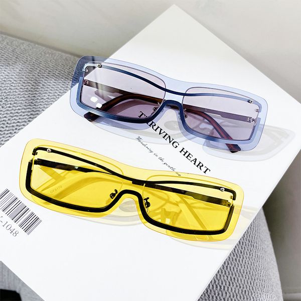 INS one-piece rectangular yellow glasses women, high-end style sunglasses, trendy retro for men, high street sunglasses