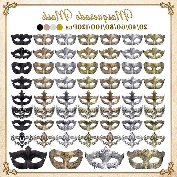 Masquerade 20-120Pcs Party Masks Bulk Venetian Carnival Vintage Antique for Women Men Mardi Gras Prom Halloween H260921