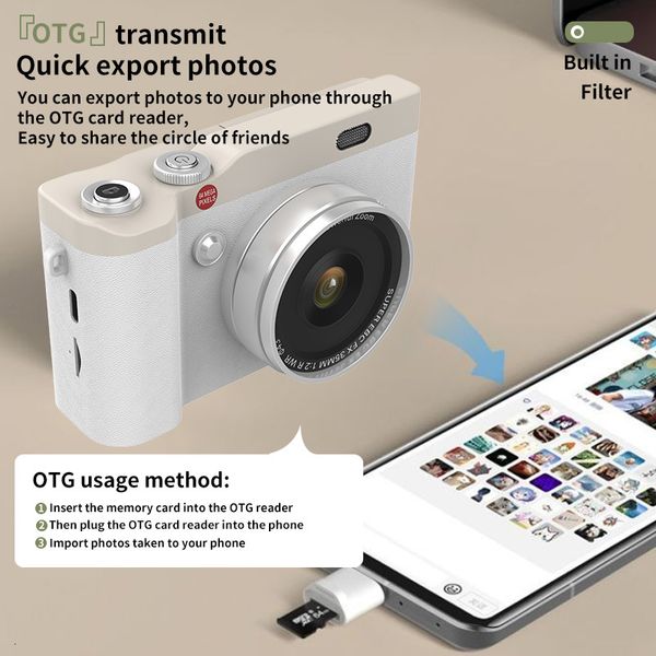 New 4K Digital Vintage CCD 16X Zoom 2.4 Inch Flip Screen 850mAh Portable Vlog Camera for Students Travel Photography Gift 26Y0919