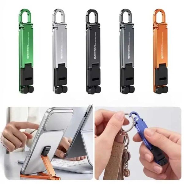 Cell Phone Mounts Holders Mini Foldable Keychain Phone Stand Multi-Angle Adjustable Lightweight Hands-Free Cell Phone Holder for Travel Desk Q260921