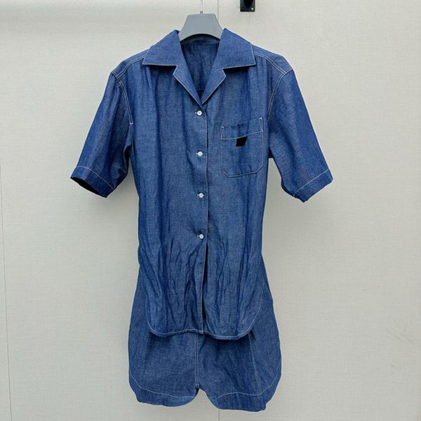 Women Vintage Denim Jumpsuits Designer Street Style Lapel Neck Thin Rompers Summer Outdoor Resort Vacation Breathable