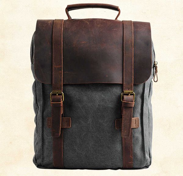 Backpack Male Style Fashion Leather Military Canvas Men Women School Bag Bagpack Rucksack Mochila H260922