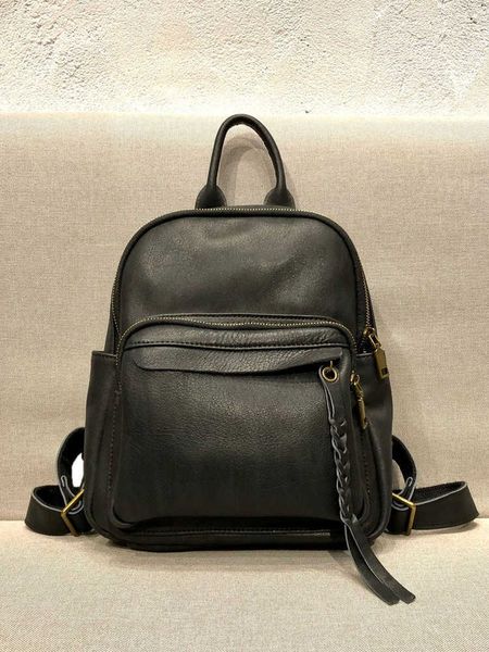 Leather Backpack Style Genuine Women 2026 Vintage Tassel Lady Travel School Bag Female Knapsack H260922