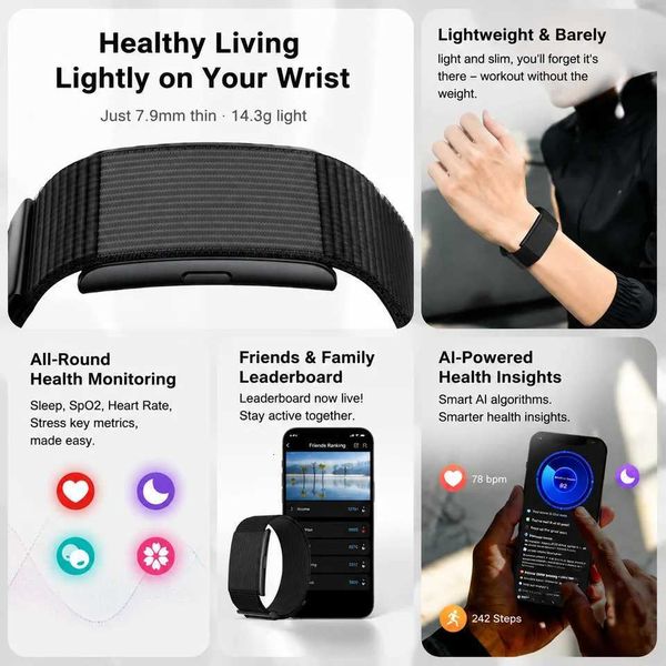 Snless Smart Fitness Wristbands Tracker Men Wen AI Health Monitor IP68 Waterproof Minimalist Smart Watch Vibration Sleep Activity Tracker J260922