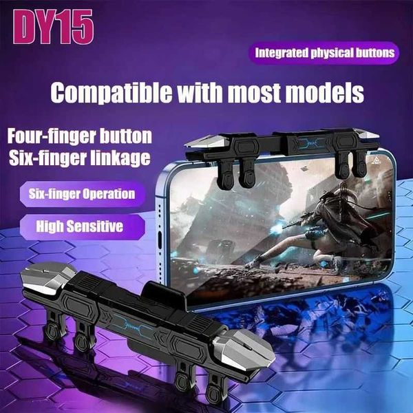 Game Controllers Joysticks DY15 Mobile PUBG Game Trigger Aim Shooting ABS Alloy Key Button Six Finger Stretchable Sensitive Game Controller for IOS Android H260927