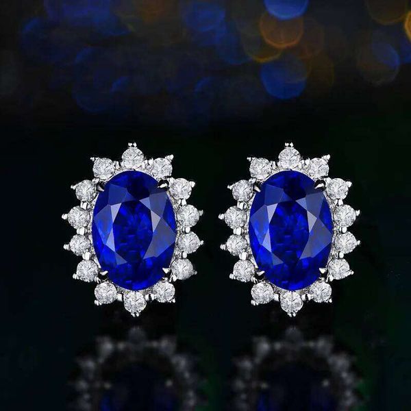 Luxury Blue Cubic Zircon Stud Earrings Temperament Oval Shaped CZ Earring Wedding Engagement Fashion Jewelry For Women