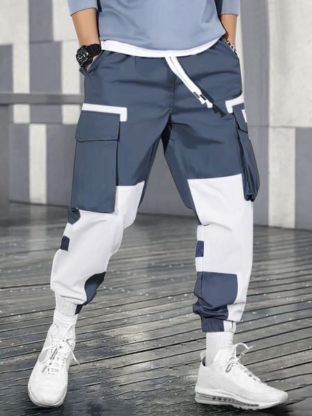 

WOZK men's fashion workwear pants men's summer American fashion brand multi pocket drawstring casual pants, Black