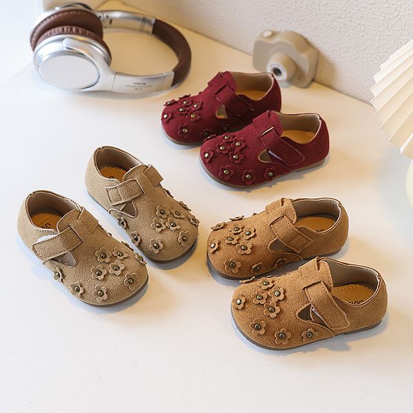 

girls retro softsoled burken shoes made of cowhide and antislip rubber fashionable and casual walking shoes, Brown