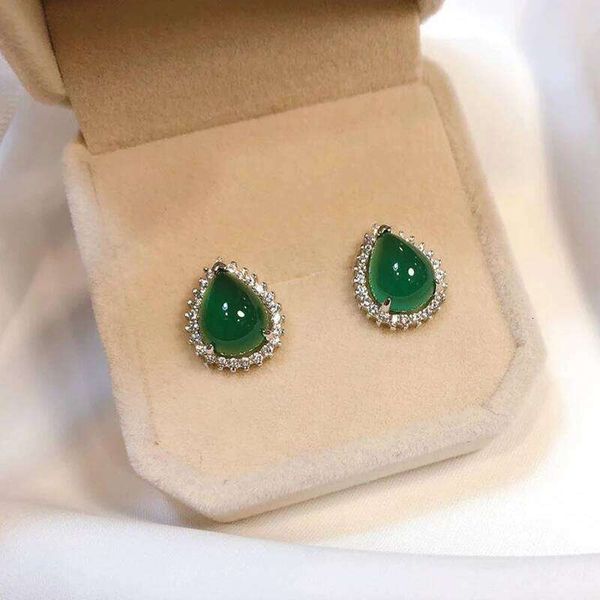 Creative design natural Hetian jasper drop-shaped women's earrings charm exquisite diamond-set sparkling silver jewelry