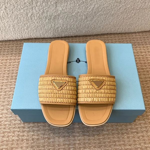 

Designer sandals crochet platform slides slippers natural black white luxury women summer beach classic leisure flat thick sole slipper sandal size 35-43, #05