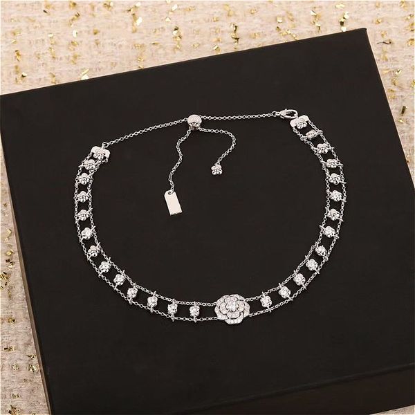 

New Style Pendant Necklaces for Women Designer Necklaces High-version Camellia Necklace Choker Full Diamond Double-layered Chain Women's Gifts