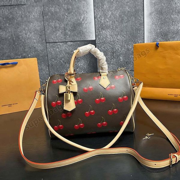 

Vintage Monogram Shoulder Bag Retro Women Crossbody Bags Simple Casual Female Cherry Handbags Purse Size 32 cm, Brown