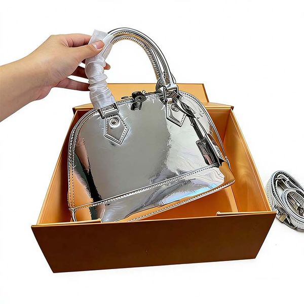 

Genuine Leather Bags for Women Shell Handbag Purse Crossbody Female Shining Underarm Bag Size 25 cm, Champagne