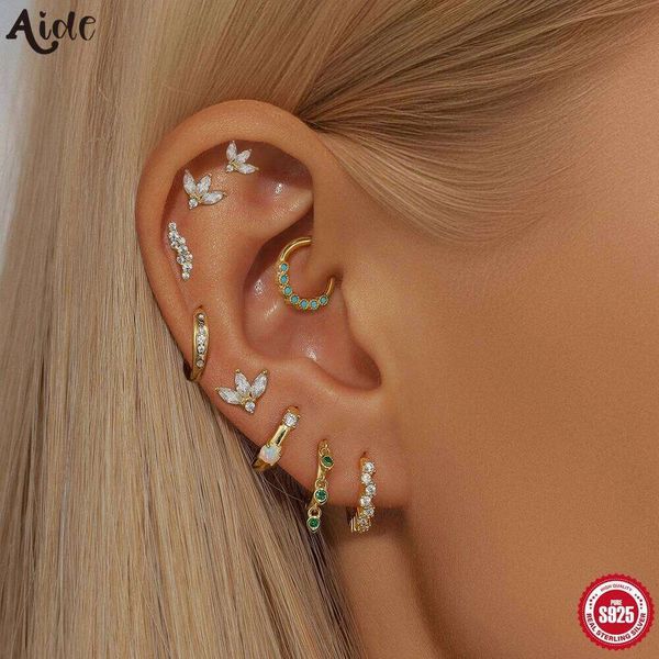 Aide 1PC Ear Bone Earlobe 925 Sterling Silver Buckle For Women Zircon Turquoise Tragus Cartilage Piercing Jewelry Hoop Earrings
