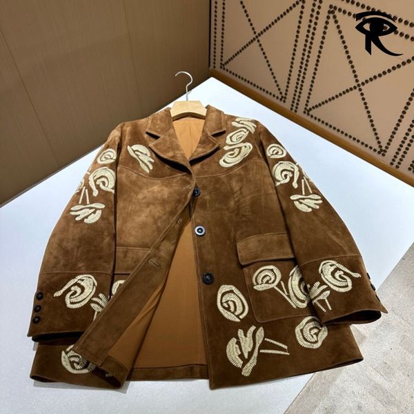 2025 Autumn Winter New Sheepskin Genuine Leather Clothes Suede Suits Women Boutique Craft Embroidered Jackets Suits Skirt Suits Original Jackets Designer Suits