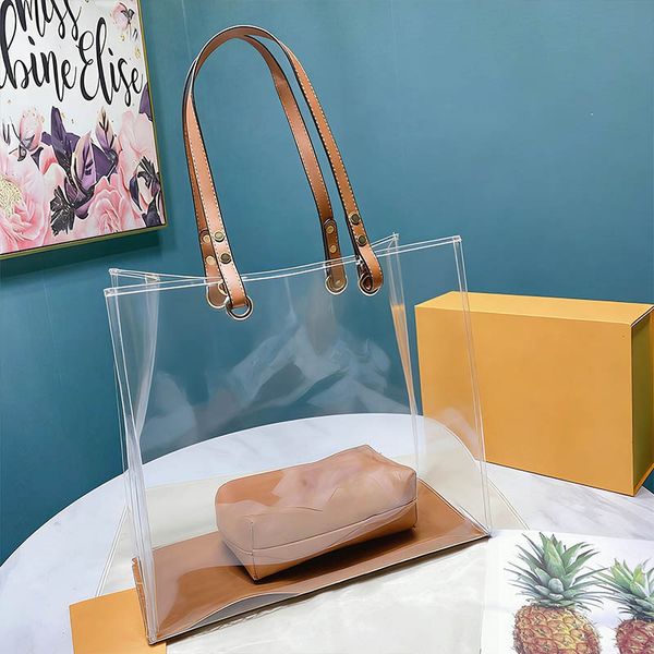 

Designer Bags Transparent Jelly Tote Women Handbags Puses One Shoulder large shopping Bag 2pcs Size 41cm, White