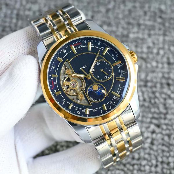 

Men's Watch Fashion Multifunctional Mechanical Chronograph Movement Mineral Super Blue Light Mirror Exquisite Quality Casual Business Choice, Black