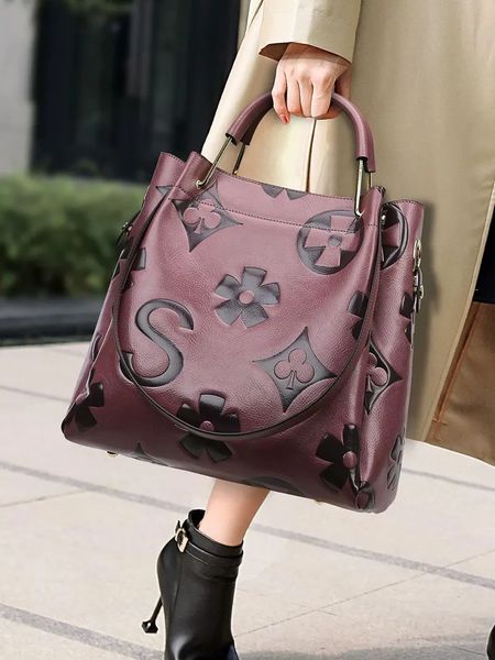 

Women's handbag with high-end feel, large capacity bucket bag, retro handbag temperament, commuting simple shoulder crossbody bag, tote bag, Brown