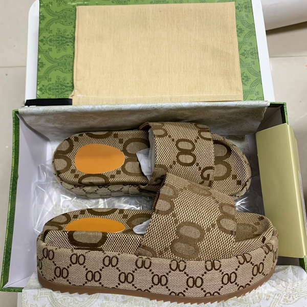 

Designer fashion slippers Sandals sliders embroidered canvas Flat Mules Platform Embroidered Linen High Heel Sandal platform Shoes, Color 9